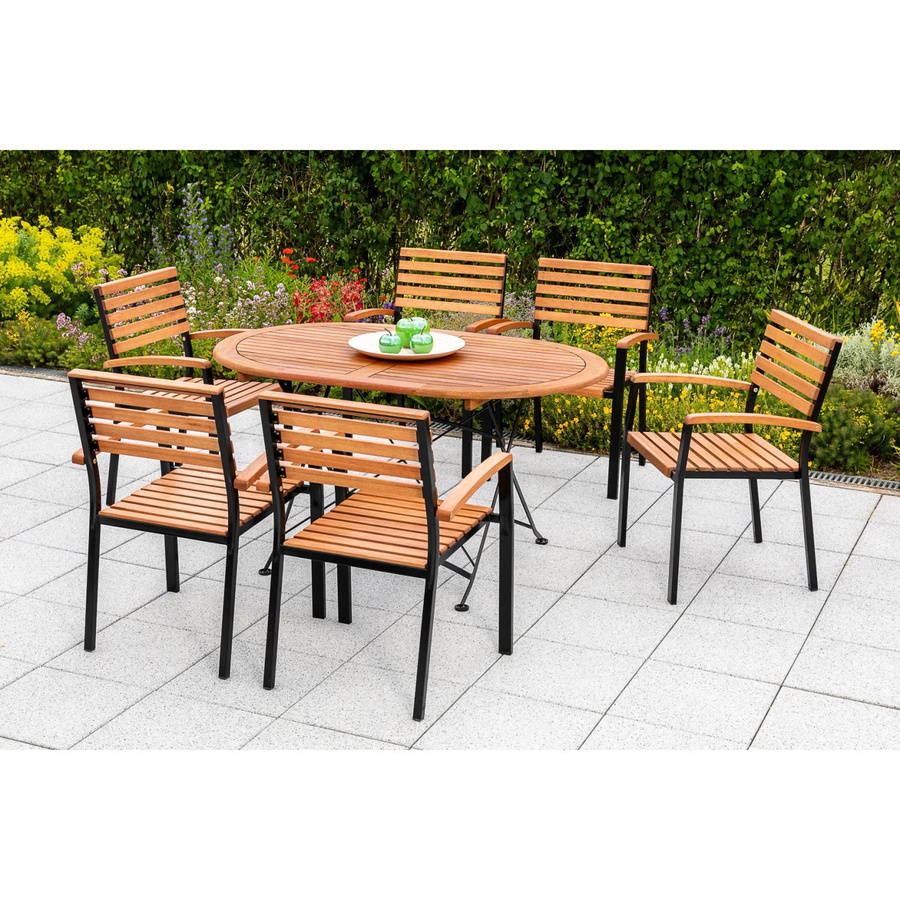 Merxx Gartenmöbel-Set Schlossgarten 7-teilig aus Eukalyptusholz mit ovalem Klapptisch in Anthrazit und Braun, Breite: 140 cm, Tiefe: 90 cm, Höhe: 86,5 cm - Bild 2