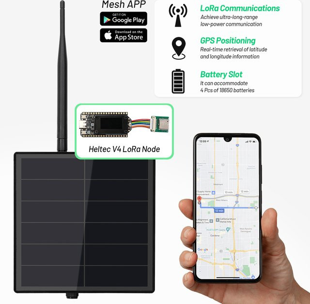 Heltec 5W Solar-Netzwerk-Repeater mit WiFi LoRa 32 V4 ESP32 und GPS-Modul, Solarbetriebener Mesh-LoRa-Knoten für IoT und LoRaWAN in Schwarz - Bild 1