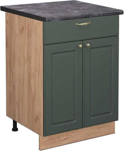 Vicco Küchenunterschrank Fame-Line Landhausstil in Grün-Gold mit Eiche-Optik und Anthrazit-Details, B/T/H: 60 x 60 x 82 cm - Bild 1
