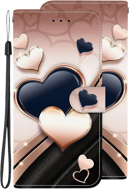 Handgefertigte PU-Leder Klapphülle für Samsung Galaxy A16 4G/5G in Weiß mit Herz/Rose Katze Design und Handschlaufe - Bild 1