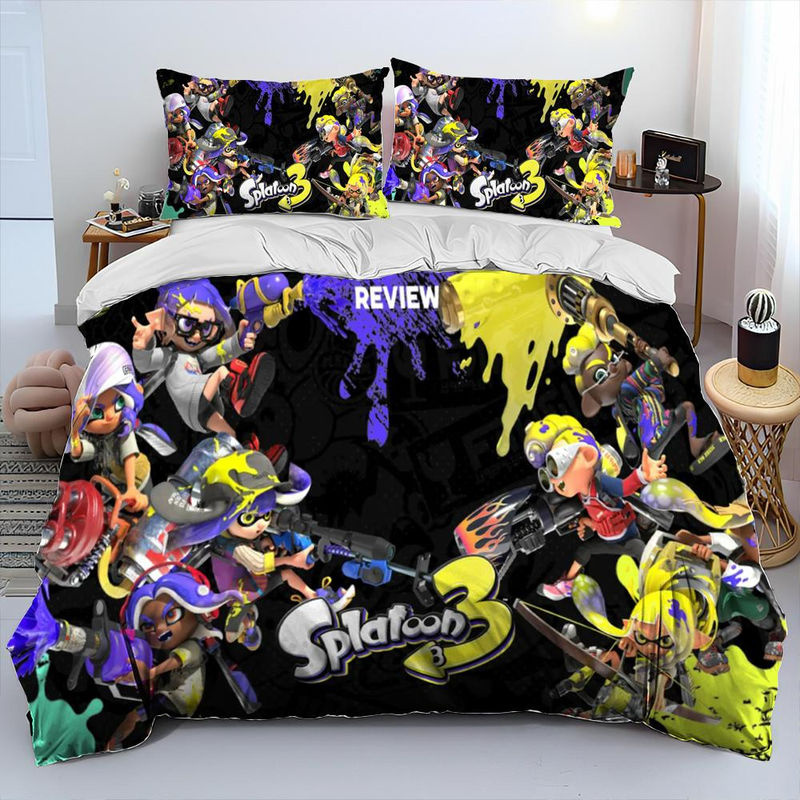 Splatoon Gamer Bettwäsche-Set mit Bettbezug und Kissenbezug, Cartoon Design, Multicolor, B/H: 135 x 200 cm - Bild 2