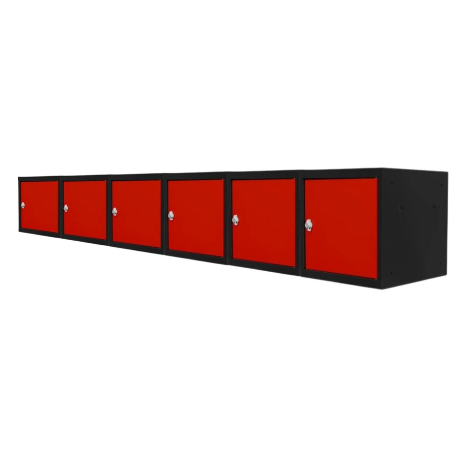 PROREGAL Blocky Schließfachwürfel Set aus 6 Stück mit Drehriegelschloss für Vorhängeschlösser, Anthrazit-Grau-Rot, B/T/H: 40 x 40 x 40 cm - Bild 2