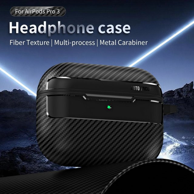 Apple AirPods Pro 3 Schutzhülle mit Kohlefaser-Textur in Schwarz aus TPU - Bild 1