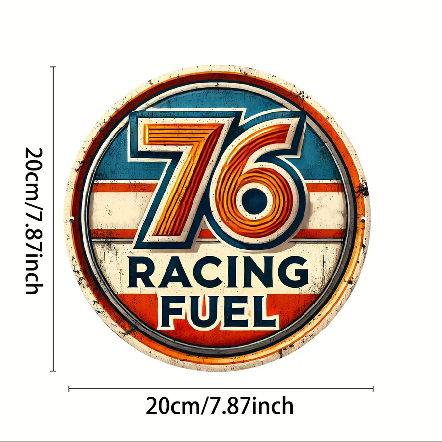 Potdemiel Racing Fuel Vintage Metallblechschild, rundes Aluminium-Wandkunst-Schild in Mehrfarbig, Durchmesser: 20,3 cm - Bild 2