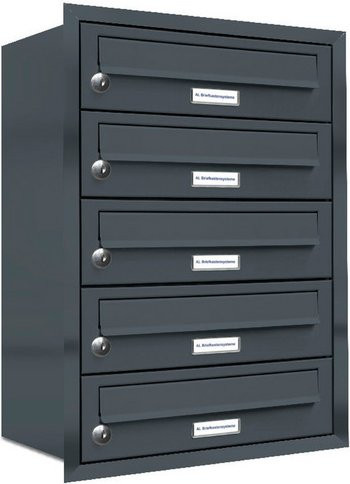 AL Briefkasten-System für 5 Parteien zur Unterputzmontage, grau, B/H/T: 153,114 x 61,5 x 27,5 cm - Bild 1
