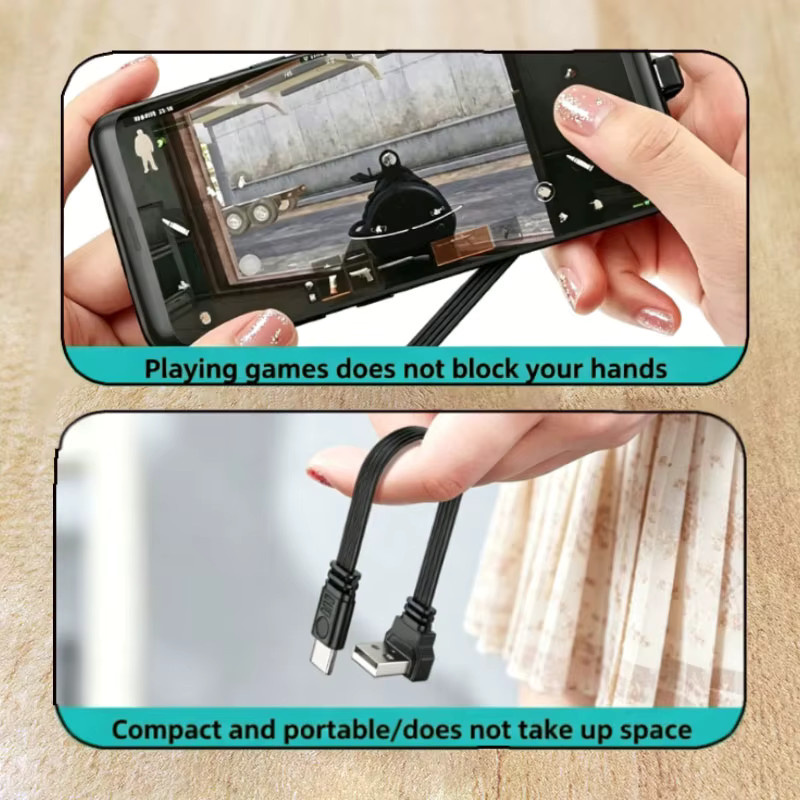 YuXi USB-A auf USB-C Flachkabel in Schwarz mit verschiedenen Winkeloptionen zum Laden und zur Datensynchronisierung - Bild 5