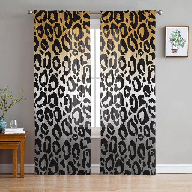 Transparente Tüll-Voile-Vorhänge mit Leopardenmuster und Farbverlauf in Multicolour, Breite: 135 cm, Höhe: 160 cm - Bild 1