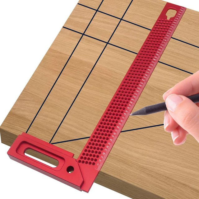 GDART Aluminium Gehrungsquadrat T-Typ Scribe in Rot, 300 mm Winkelmesser für Holzbearbeitung mit 45/90 Grad Markierungslehre - Bild 1