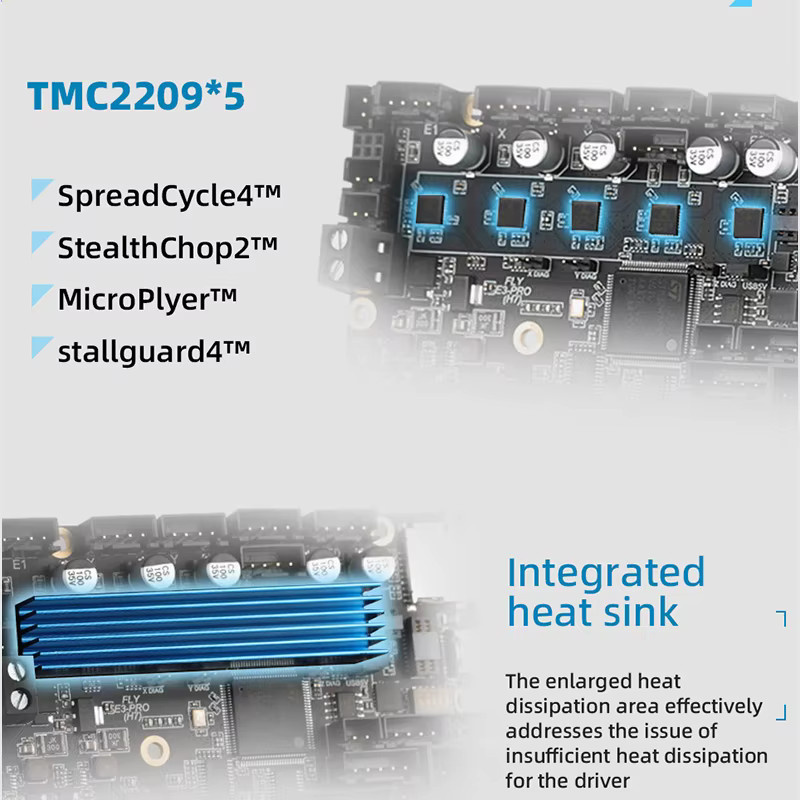 Top Mellow FLY E3 PRO H723 Ultra Control Board mit 5 Achsen und 550 MHz für Klipper und RRF 3D-Drucker inklusive TMC2209 Treiber - Bild 3