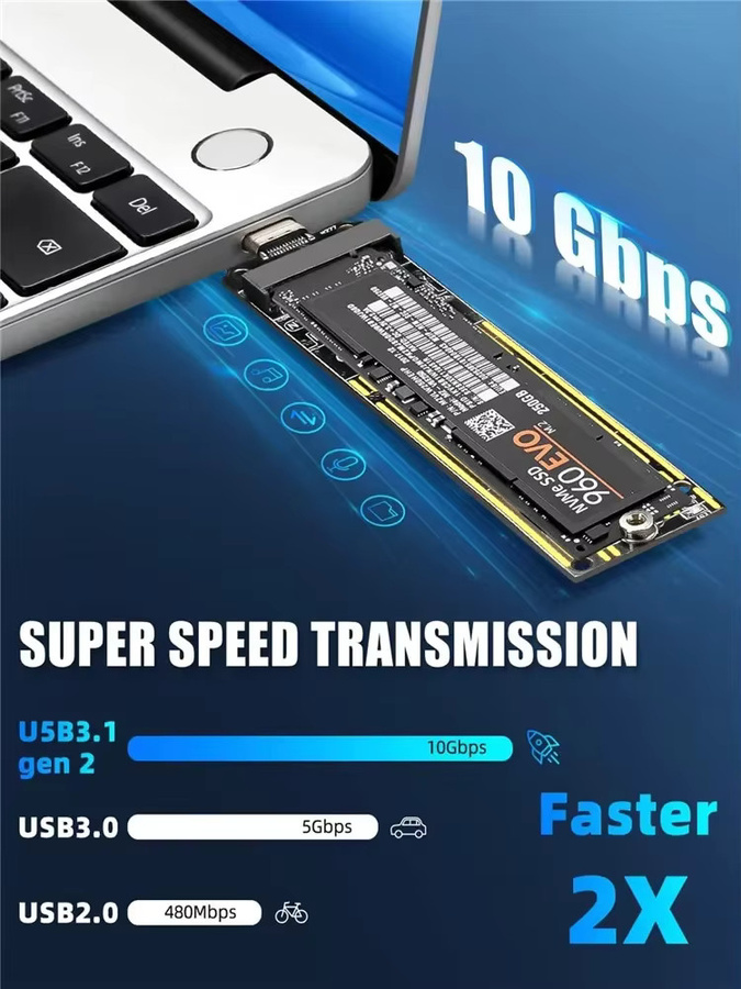FTBTOC M.2 NVMe SSD zu USB 3.1 Gen2 Adapter, 10 Gbit/s PCI-E zu USB-A 3.0 Konverter, Schwarz, passend für Samsung 970 960 und Intel M.2 Festplatten - Bild 4