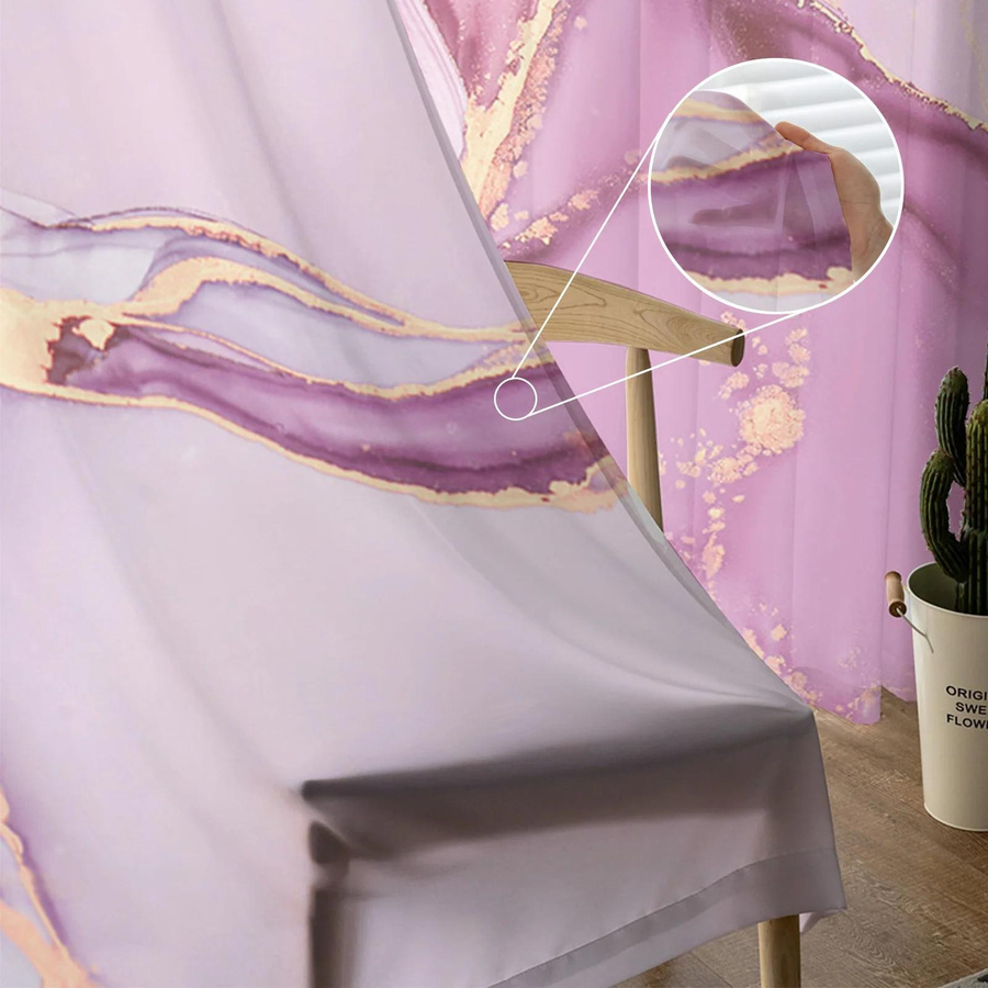 Yiran Furniture Transparente Vorhänge in Rosa mit Marmor Farbverlauf aus Tüll, Voile und Organza, Breite: 135 cm, Höhe: 137 cm - Bild 1