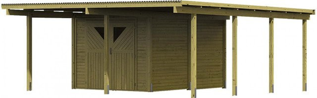 Karibu Doppelcarport Eco mit Abestellraum und PVC-Dachplatten, Farbe: Braun, B: 576 cm, T: 268 cm, H: 229 cm - Bild 3