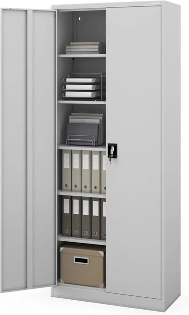 JAN NOWAK Metallschrank Grau mit 6 Ebenen und Schloss für Büro, Werkstatt und Archiv, H x B x T: 220 x 90 x 40 cm - Bild 1