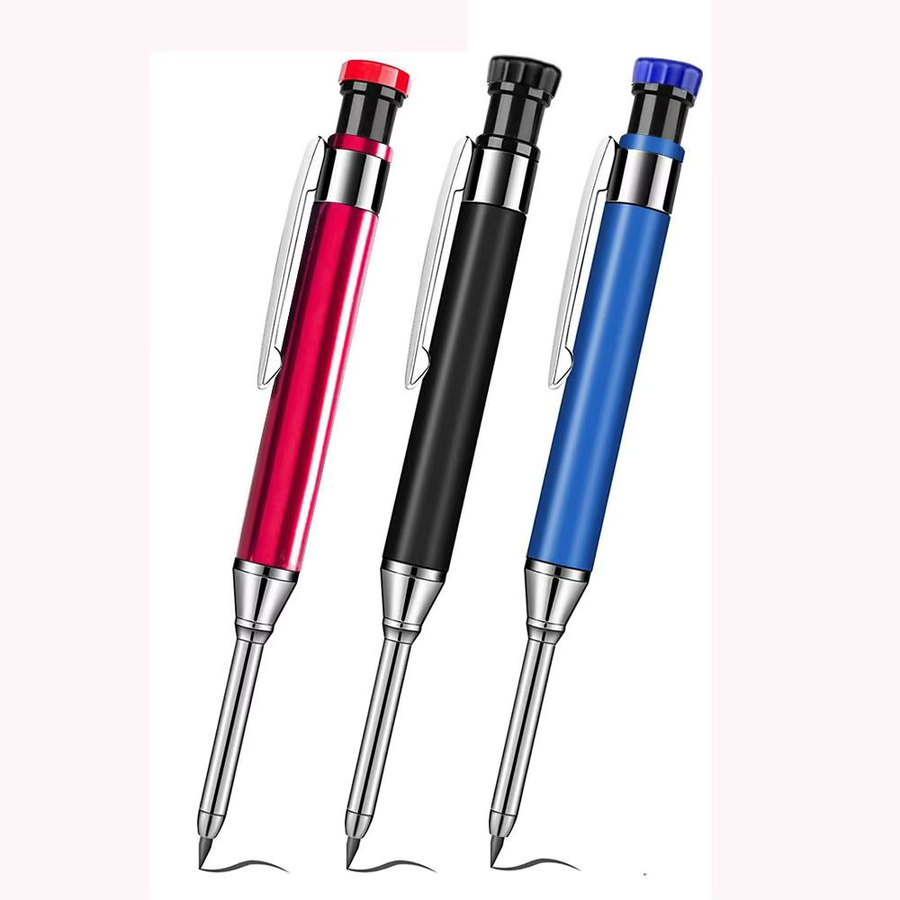 Ganzmetall-Markierungsstift für tiefe Löcher mit integriertem Spitzer in Gelb, 2,8 mm Durchmesser, Holzbearbeitungsstift mit langem Kopf und Graphit-Spitze - Bild 2