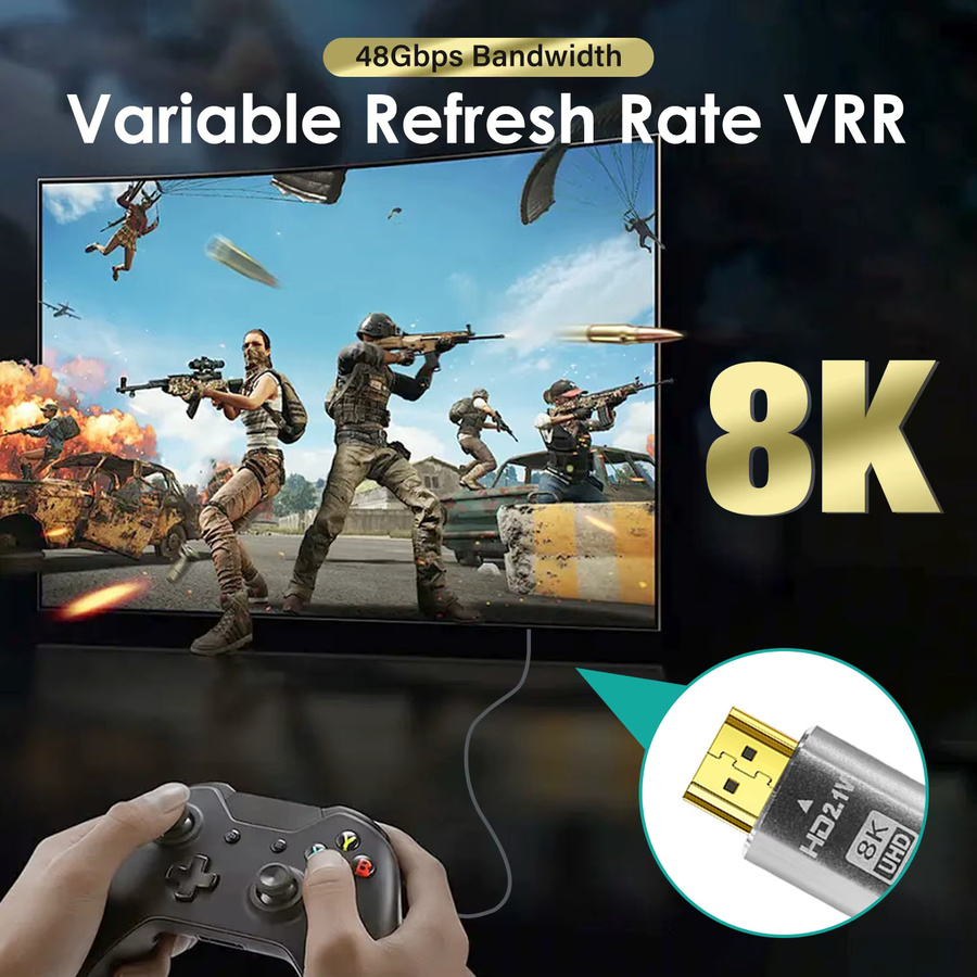 Nephy HDMI 2.1 Kabel in Schwarz für 8K@60Hz, 4K@120Hz und 2K@144Hz zur Verbindung von PS5, TV, Projektoren und Monitoren - Bild 3
