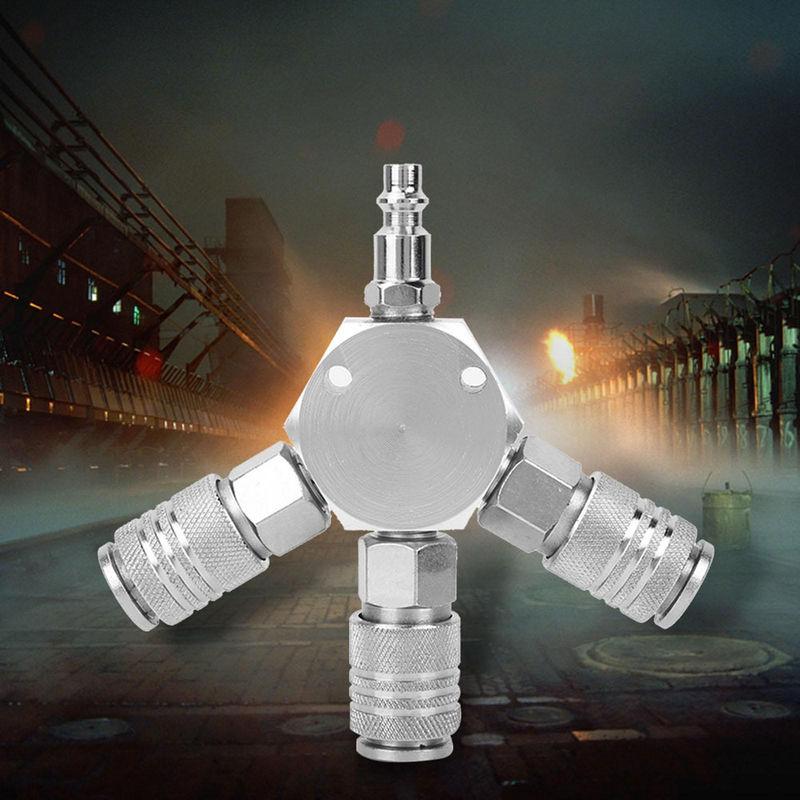 Luftschlauch Verteiler Schnellwechsler Set mit 3 Adaptern und Splitter aus Messing in Silber, 1/4 NPT - Bild 3