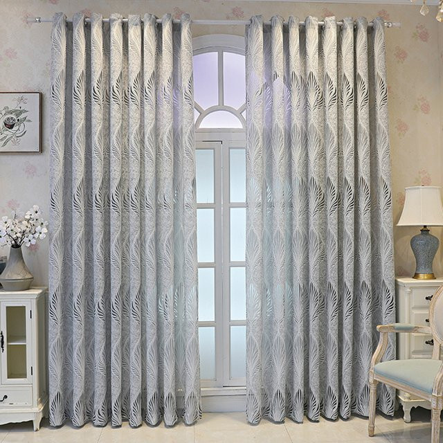 LEEJOOM Jacquard-Vorhang mit Blättermuster in Grau, 1 Paar, semi-transparent, Breite: 52,9 cm, Höhe: 91,4 cm - Bild 1