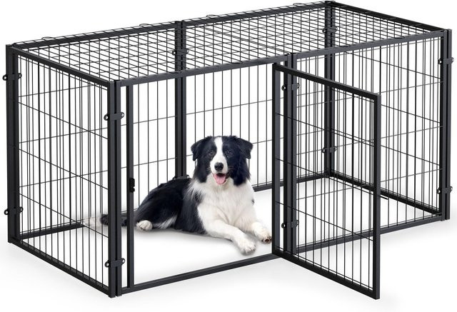 HiMISS Hundekiste aus Metall in Schwarz Matt als unzerstörbarer und auslaufsicherer Hundekäfig sowie Welpen-Laufstall für große, mittelgroße und kleine Hunde - Bild 1