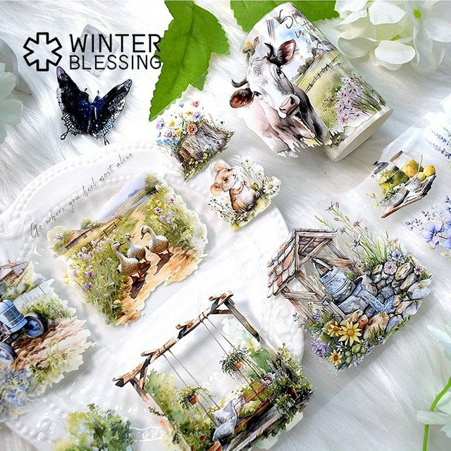 Dekoratives PET Washi Tape mit Landschafts- und Tier-Motiven, Transparentes Klebeband für Scrapbooking und Journaling, Multicolour, 2 m pro Rolle - Bild 1