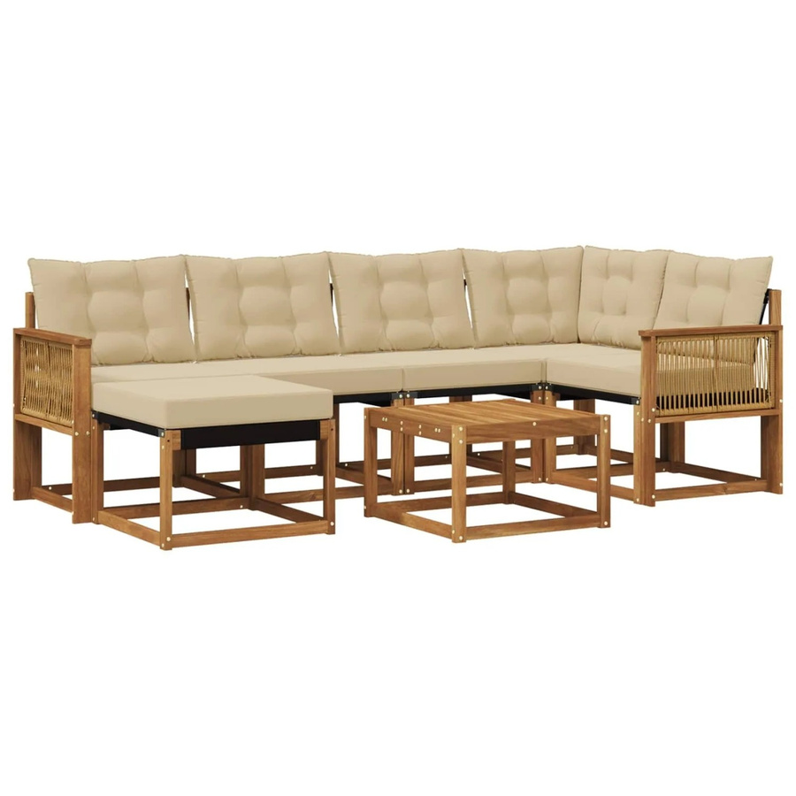 vidaXL Outdoor-Sofagarnitur L-Form aus massivem Akazienholz mit 7 Kissen in Natur und Beige - Bild 2
