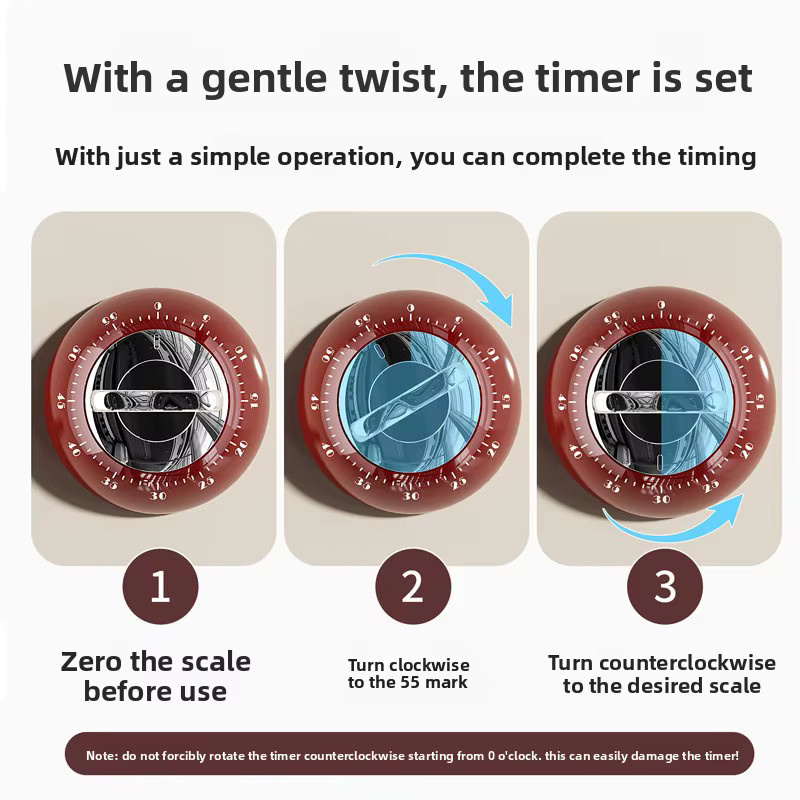 Mechanischer Magnetischer Küchentimer aus Edelstahl in Silber und Beige, runder Countdown-Timer zum Backen, Kochen und für das Büro - Bild 3