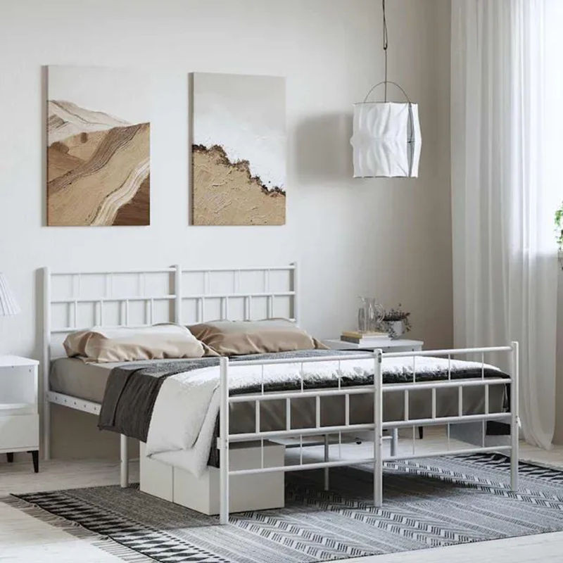 Vidaxl Metall-Bettgestell mit Kopfteil und Fußteil in Weiß, B/T/H: 150 x 200 cm - Bild 1