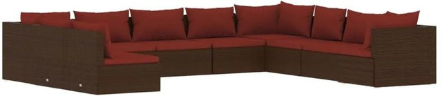 vidaXL 10-tlg Garten-Lounge-Set in U-Form aus braunem Poly-Rattan mit Kissen und pulverbeschichtetem Stahlgestell - Bild 1
