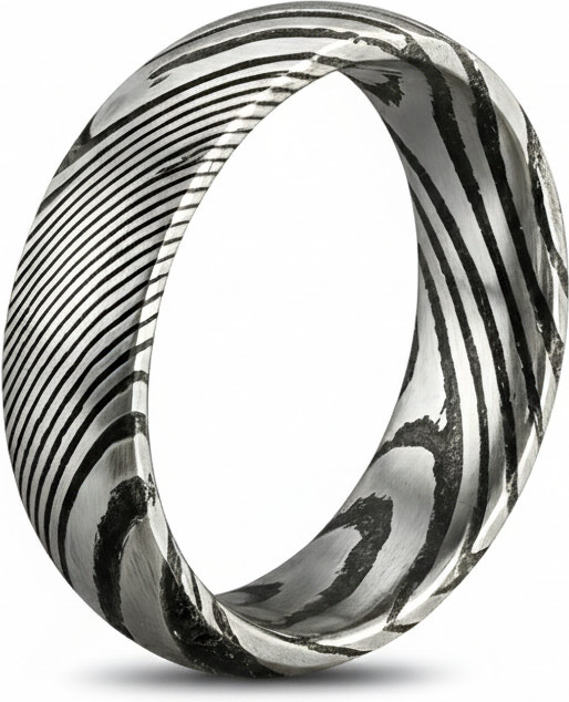 Herrenring Damaststahl, Edelstahl, Silber, minimalistisch - Bild 1