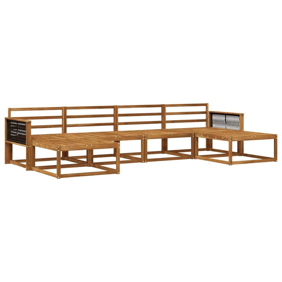vidaXL Outdoor-Sofagarnitur aus Massivholz Akazie in Natur Braun, 6-teiliges Set mit Sesseln und Fußhockern - Bild 2