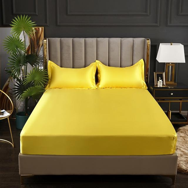 Kemila Mako-Satin Spannbettlaken aus Viskose in Gelb, B/T/H: 120 x 200 x 25 cm - Bild 1