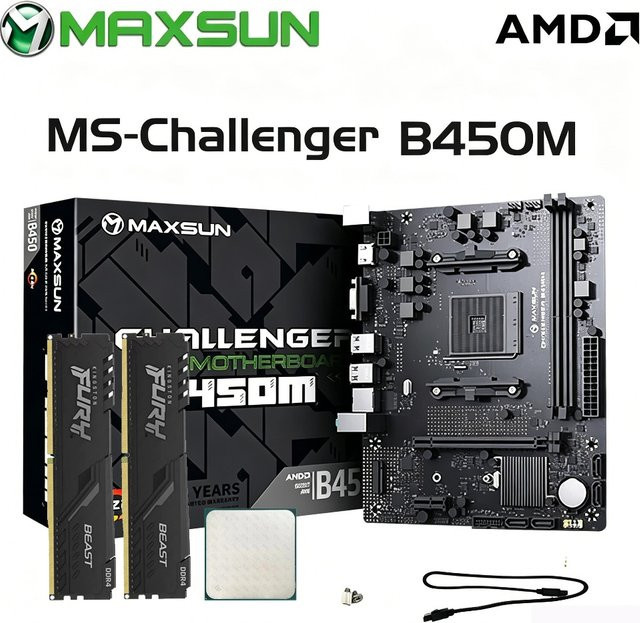 Maxsun Gaming-Kit mit B450 Motherboard, AMD Ryzen 5 5600 CPU, 32GB DDR4 3200MHz Arbeitsspeicher und 2x M.2 NVMe sowie SATA 3.0 Schnittstellen in Schwarz - Bild 1