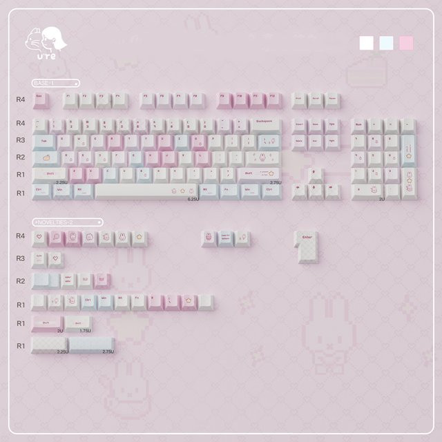 URE Pink Rabbit Keycaps im Cherry Profile aus PBT mit Dye-Sublimation für mechanische Tastaturen (MX 61/87/96/104) in Pink - Bild 1