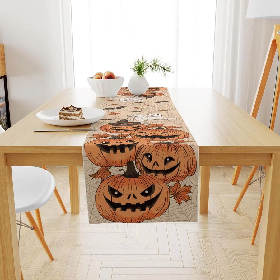 VIKAMA Tischläufer mit Herbst-Motiv Kürbis und Blättern für Thanksgiving und Dekoration - Bild 2