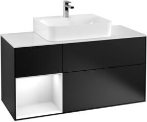 V&B Waschtischunterschrank Finion mit Wandbeleuchtung, Breite: 120 cm, Farbe: Schwarz lackiert - Bild 1