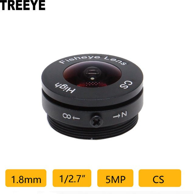 TREEYE HD 5MP Fisheye CCTV Objektiv mit 1,8mm Brennweite, F1,8 Blende und CS-Mount für AHD und IP Überwachungskameras, Schwarz - Bild 1
