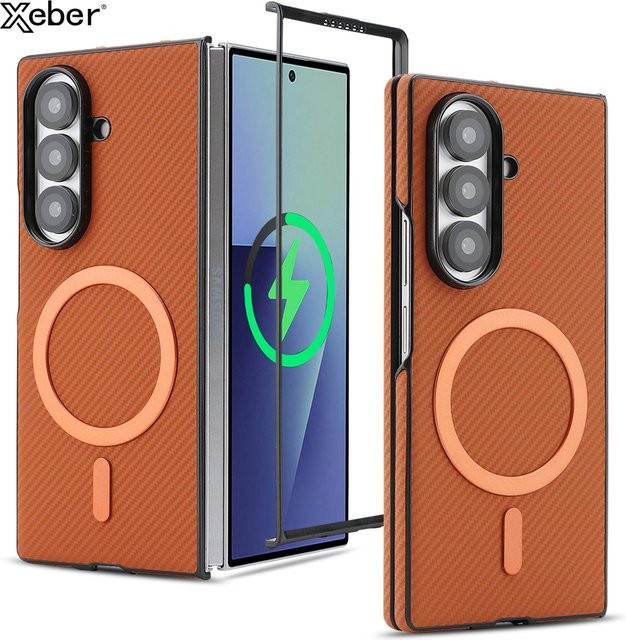 Stoßfeste Ultradünne Carbonfaser-Lederhülle für Samsung Galaxy Z Fold 7 6 5 4 3 in Purple mit Magnetischer Magsafe-Kompatibilität im Retro Business Design - Bild 1