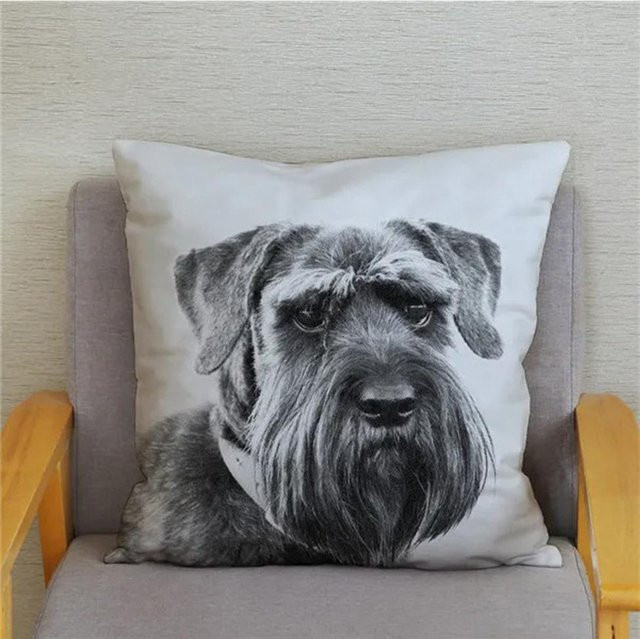 Heimdeko Kissenbezug mit Schnauzer-Hundedruck in Weiß, B/H: 40 x 40 cm - Bild 1