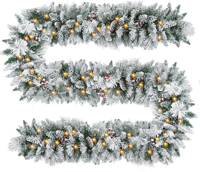 Amydeal Weihnachts-Rattan-Türdekoration in Grau mit 50 LED-Lichtern, Länge: 254 cm - Bild 1
