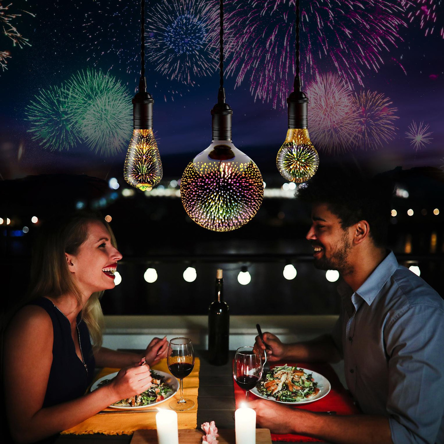 MALITAI LED Edison-Lampe mit 3D-Feuerwerk-Effekt, Vintage Glas-Leuchtmittel E27, warmweiß/multicolour - Bild 1