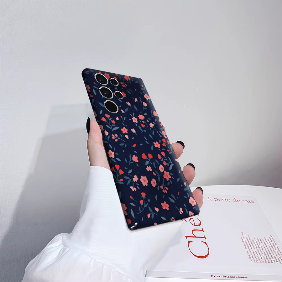 Glänzende doppellagige Handyhülle mit Blumenmuster in Mitternachtsrosa für Samsung Galaxy S25 Ultra, S24 und S23 Ultra Plus - Bild 3