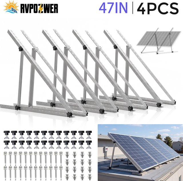 RVPOZWER Verstellbare Solarmodul-Halterung in Silber mit klappbaren Neigungsbeinen für die Dachmontage an Wohnmobilen und Booten, 47 Zoll - Bild 1
