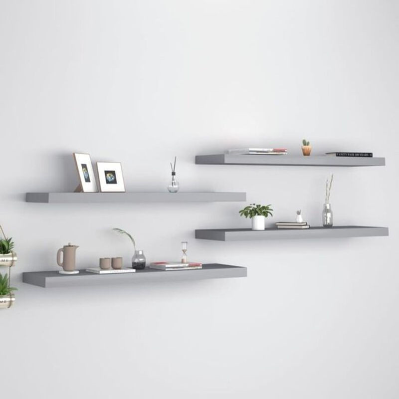 Vidaxl Set aus 4 schwebenden Wandregalen in Grau, Modernes Design zur Wandmontage, B/T/H: 90 x 23,5 x 3,8 cm - Bild 1
