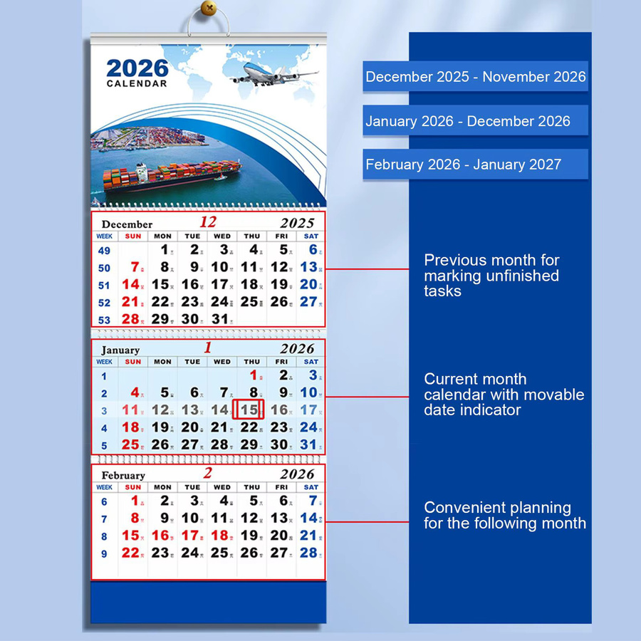 Wandkalender 2026 mit Luftfahrt-Thema und 4 Klappen, Monatsplaner in Mehrfarbig - Bild 2