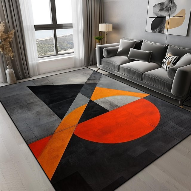 Karpetti Geometrischer Teppich in Orange, Modernes Design für Wohnzimmer und Schlafzimmer, Rutschfest und Waschbar, B/T: 120 x 80 cm - Bild 1