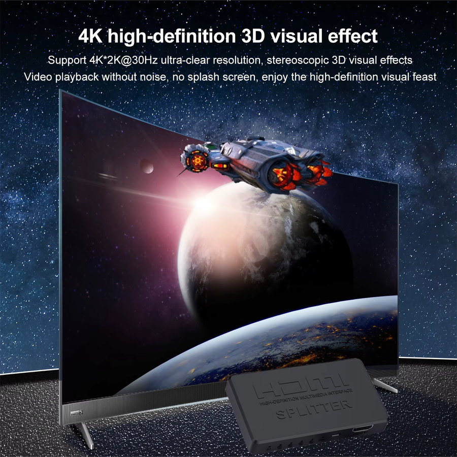 Kebidumei HDMI Splitter 1 auf 4 Out, 4x1 HDMI Schalter für 4K und 2K, Video Switcher in Schwarz, kompatibel mit Xbox, PS4, DVD, HDTV und Laptop - Bild 4
