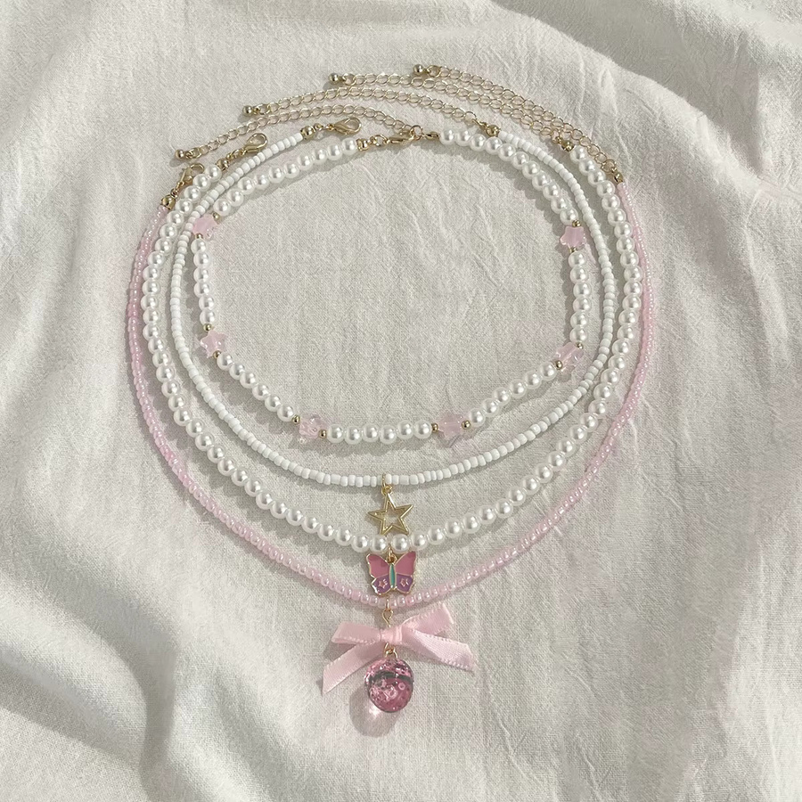 Salircon Halskette Set, Rosa Erdbeere, Perle, Damen - Bild 3