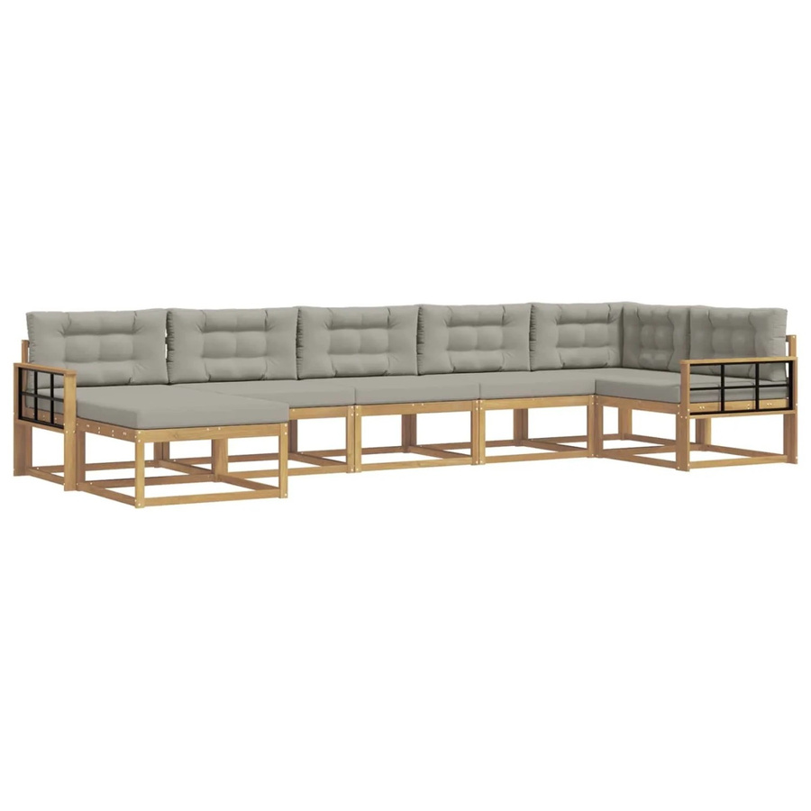 vidaXL Outdoor-Sofagarnitur L-Form aus Akazienholz mit 7 Kissen in Weiß und Grau - Bild 2