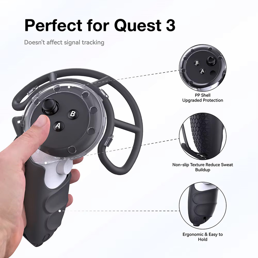 Sovawin Silikon Schutzhülle für Quest 3 Controller in Weiß mit ergonomischem Anti-Kollisions-Design - Bild 2