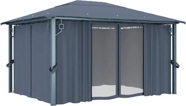vidaXL Pavillon mit Vorhängen aus Aluminium und Polyester in Anthrazit, B/T/H: 400 x 300 x 270 cm - Bild 1