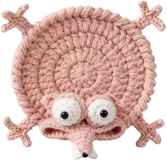 Binchi Outdoor Equipment Häkeltier Untersetzer in Pink, handgefertigtes Häkelhandwerk mit rutschfester Basis und niedigem Cartoon-Tierdesign - Bild 1